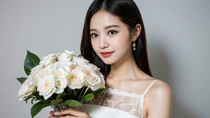 Naklejka premium カメラに向かって微笑む女性‖A woman smiling for the camera