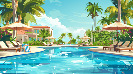 Luxurious Poolside Resort Vector Background