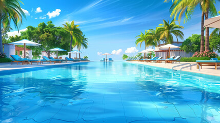 Fototapeta premium Luxurious Poolside Resort Vector Background