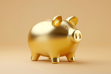 Little golden pig with savings gold coins for financial management concept, economic wealth concept illustration