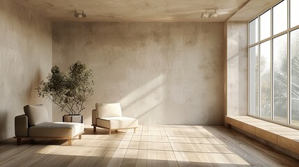 Minimalist Living Room with Natural Light, Cozy Chairs, and Indoor Plant in Modern Home