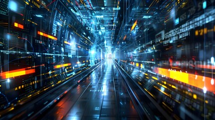 Fototapeta premium Illustration of Processing data at the edge of the network, closer to where it is generated, to reduce latency and improve real-time decision-making. Ai Generate.