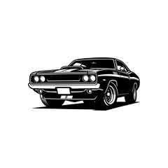 vintage muscle car illustration! This beautifully crafted artwork features a classic American muscle car in all its glory, with bold lines, sleek curves, and a powerful engine. Download now