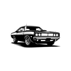 vintage muscle car illustration! This beautifully crafted artwork features a classic American muscle car in all its glory, with bold lines, sleek curves, and a powerful engine. Download now