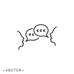bubble speech icon, talk ballon, people with dialog speech bubble, discussion, thin line symbol isolated on white background, editable stroke eps 10 vector illustration