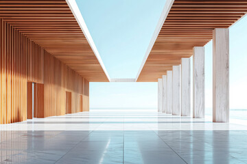 Obraz premium White Building on a blue sky backdrop.Modern concrete architecture. 