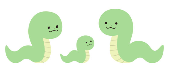 かわいい蛇の親子のベクターイラスト　へび　巳年　干支　十二支　正月