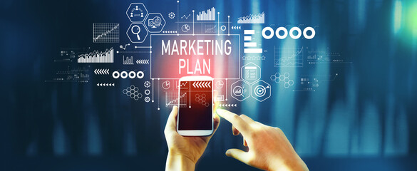 Marketing plan theme with person using a smartphone
