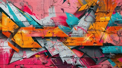 Abstract graffiti paintings on concrete wall
