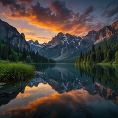 a picture of a lake with a palm tree and clouds in the background.