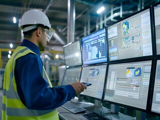 Illustration of Continuously monitoring operational data to detect anomalies, optimize performance, and ensure safety in industrial plants. Ai Generate.