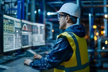 Illustration of Continuously monitoring operational data to detect anomalies, optimize performance, and ensure safety in industrial plants. Ai Generate.