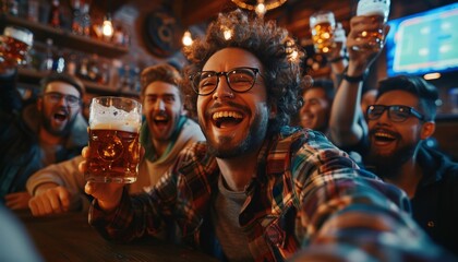 Friends Enjoying Beer at Sports Bar.