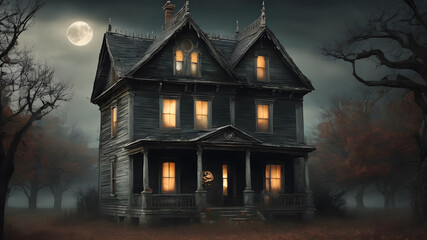 Obraz premium Creepy Old Halloween Horrable House Generative AI