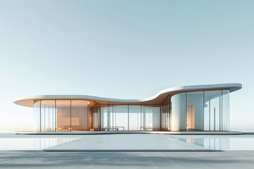 Fototapeta premium Empty hall of modern architectures，glass show room background. 