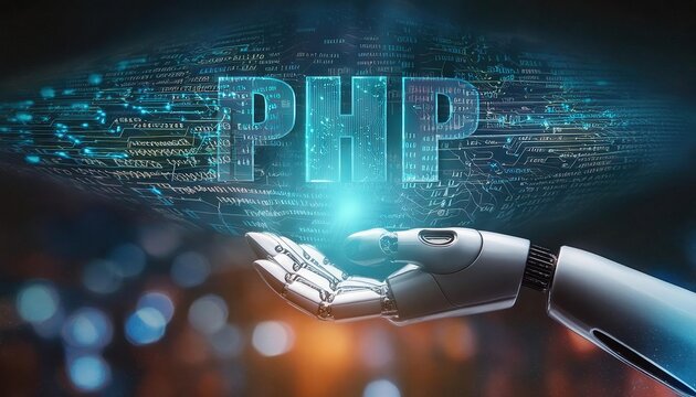 Robot Hand Holding PHP Programming Code