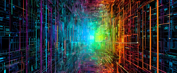 Abstract rainbow background with code