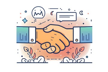 Fototapeta premium Handshake Symbol of Successful Business Deal in Line Art
