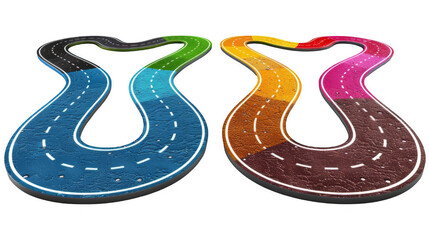 Obraz premium Two colorful roads with a rainbow stripe on a transparent background.
