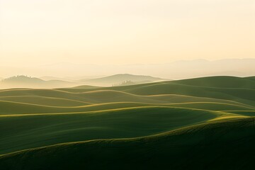 Obraz premium Mesmerizing Minimalist Landscape of Golden Rolling Hills at Sunrise