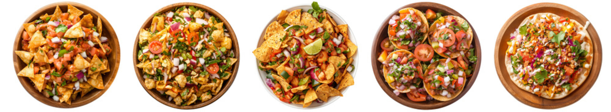 papri chaat, Indian local street dish, food in the bowl, isolated PNG, transparent cutout, top view