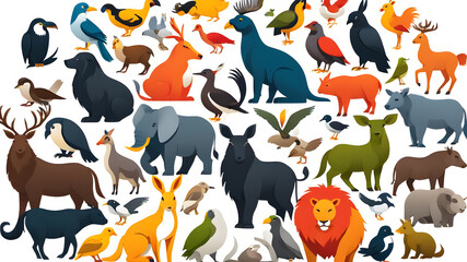 Fototapeta premium Many animals together themed logo icon symbol emblem on the white background Generative AI
