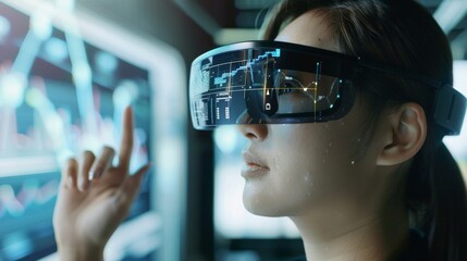 Augmented reality glasses for data analysis in an office setting.