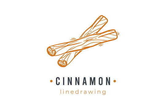 Cinnamon stick hand drawn line drawing logo vector illustration