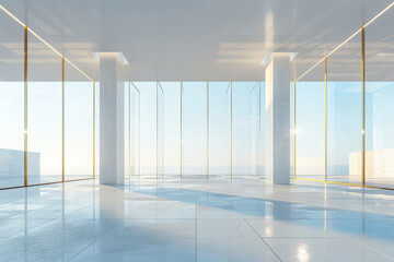 Empty hall of modern architectures，glass show room background.
