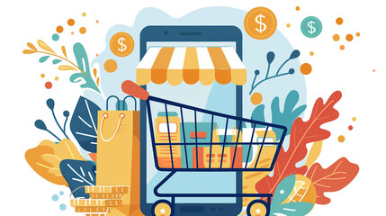 Obraz premium digital illustration in the style of flat style of an online shopping app