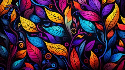 Vibrant abstract batik designs with detailed illustrations and bold colors, embodying a cultural and artistic style.