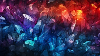 Abstract crystal cluster design with iridescent colors and geometric shapes, featuring a modern and detailed illustration in a flat texture.
