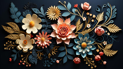 Elegant abstract filigree design with delicate lines and ornate details, showcasing a modern and detailed illustration in flat texture.