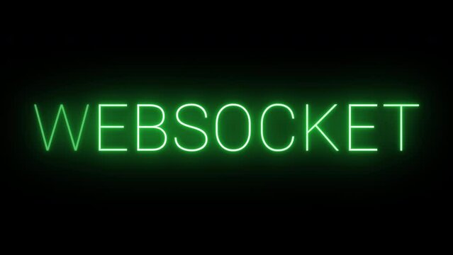 Flickering neon sign glowing Websocket text animated black background