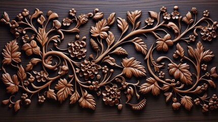 Exquisite high resolution wooden ornament with intricate carvings, perfect for rustic and vintage dcor.