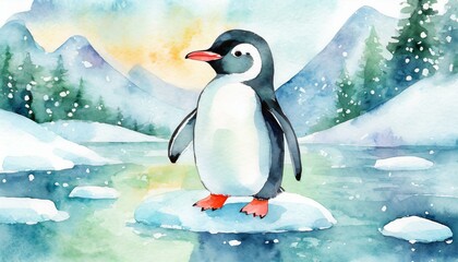 Adorable penguin - watercolor illustration