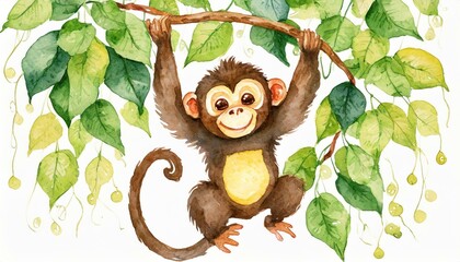 Obraz premium Happy cute monkey - water color illustration