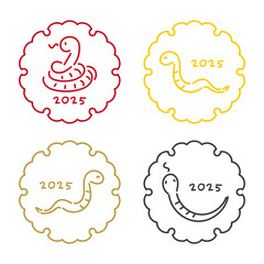 2025年 巳年の年賀状 シンプルな蛇のイラストと和風のフレーム