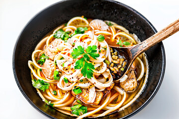 Noodles with vegetables : AI Generative, not upscale	