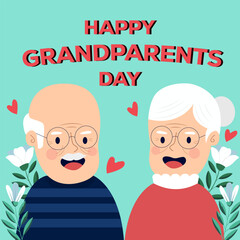 flat design happy grandparents day illustration with floral