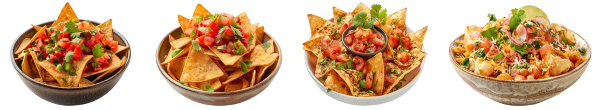 papri chaat, Indian local street dish, food in the bowl, isolated PNG, transparent cutout, top view