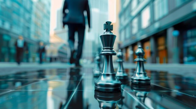 Business strategy and tactics visualized through chess metaphor. Creative business strategy and competitive analysis concept.
