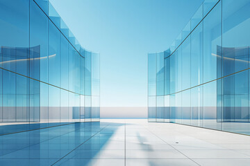 Fototapeta premium Empty hall of modern architectures，glass show room background. 