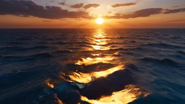 Calm sea water with beautiful sunset views and sunlight. seamless overlay 4k virtual video animation background