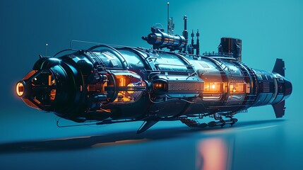 Submarine isolated on a blue background