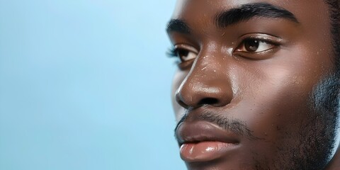 Obraz premium Handsome Nigerian Man Model Showcases Professional Makeup for Skincare Advertising