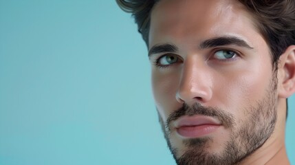 Obraz premium Handsome Chilean Man Showcasing Professional Makeup for Decorative Skincare Advertising