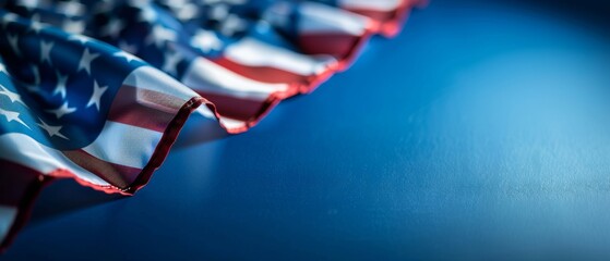 Close-Up of American Flag on Blue Background.