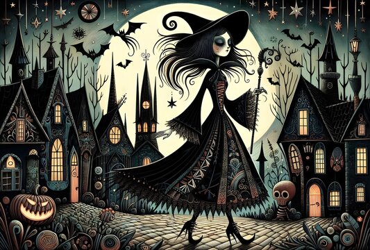 D&iacute;a de los muertos, Halloween, pintura facial, arte, arte g&oacute;tico, bruja, mujer, calabaza, cuervo, murci&eacute;lago, embrujo, p&oacute;cima, hada, calavera, ilustraci&oacute;n, cuento, storybook, retrato, cara, mu&ntilde;eca