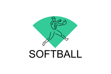 Softball player vector line icon. Pitcher and ball logo, equipment sign. sport pictogram illustration
